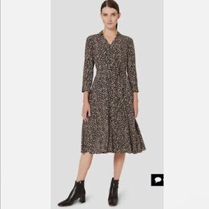 HOBBS London Longsleeve Button Down Dress Black Brown Pattern Rosaline Dress